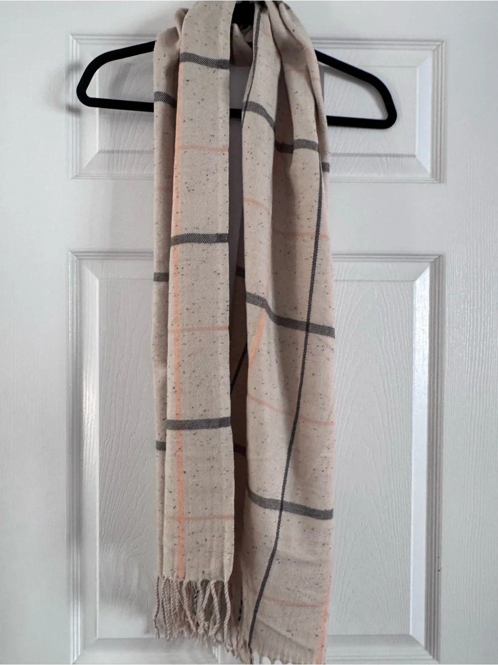 Universal Thread Beige Plaid Scarf with Peach Stripes